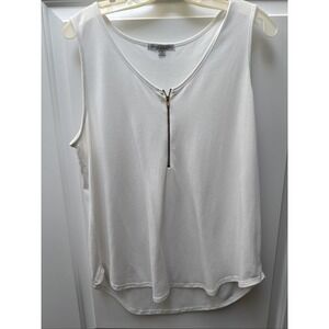 Green Envelope LA Tank Top Sleeveless Blouse Women's  XL White Quarter Zip Hi-Lo